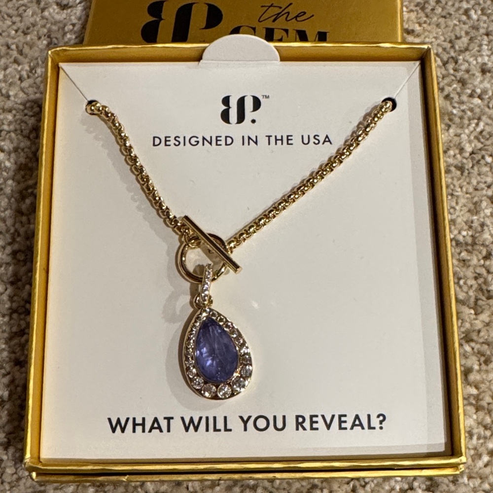 Bomb party Gold-Tone Necklace with purple Teardrop Pendant